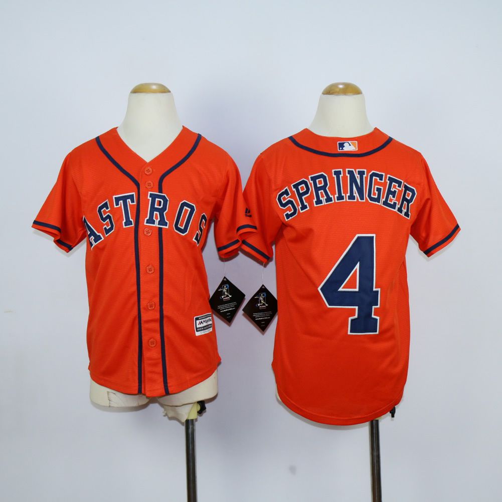 Youth Houston Astros #4 Springer Oragne MLB Jerseys